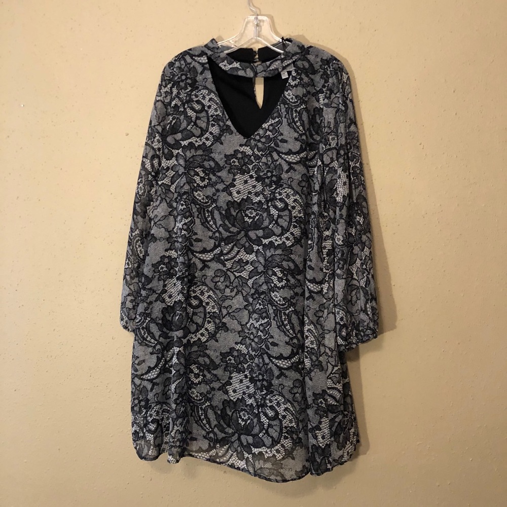 Black lace pattern flared A line dress
